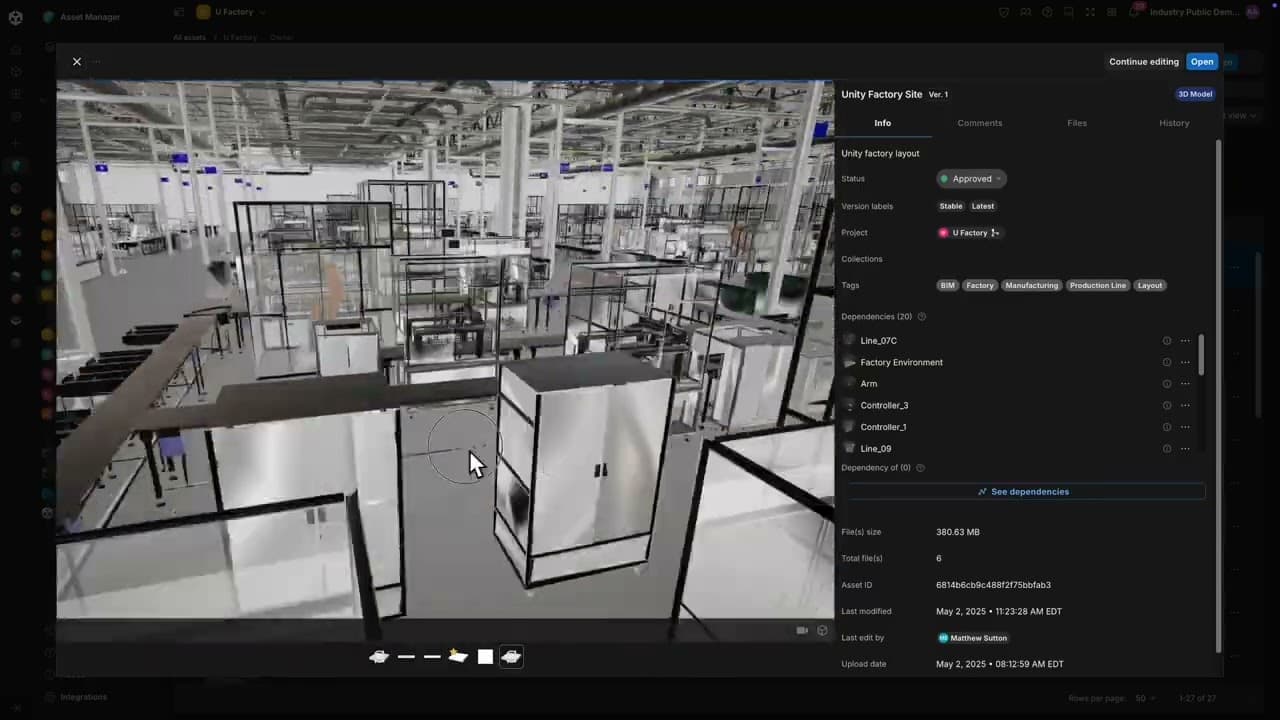 Modelo de planta de fábrica en Unity Asset Manager transmitido usando 3DDS