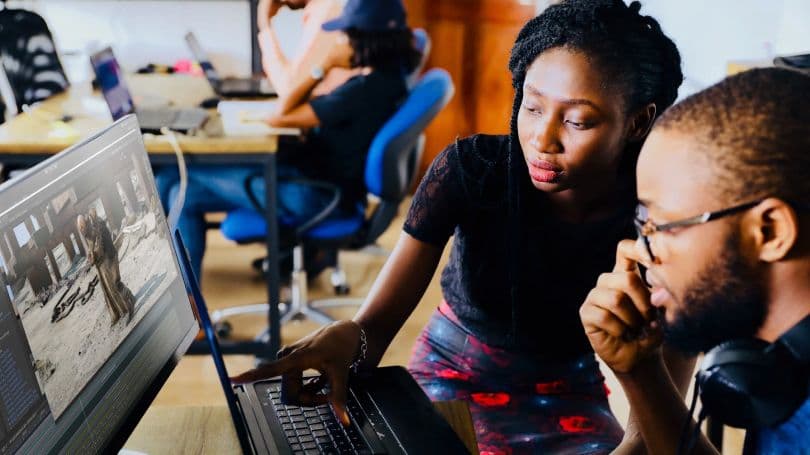 Woman teaching a man Unity