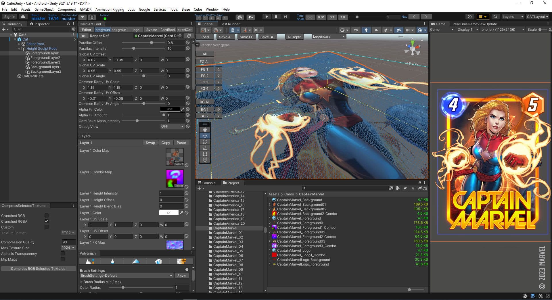 在Unity编辑器中的惊奇队长卡片