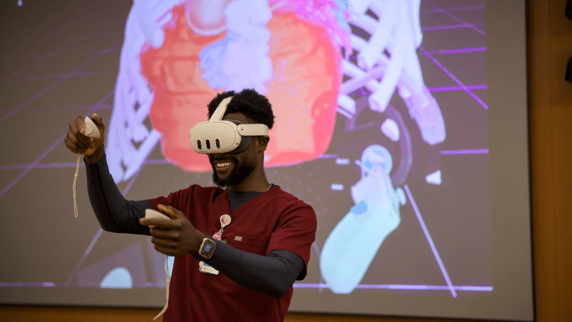 Man using VR goggles for medical training